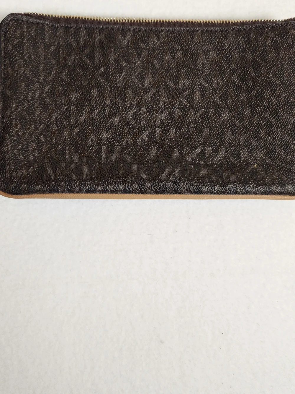 Michael Kors Bedford Signature Large Double Zip Wristlet Wallet Brown Beige EUC